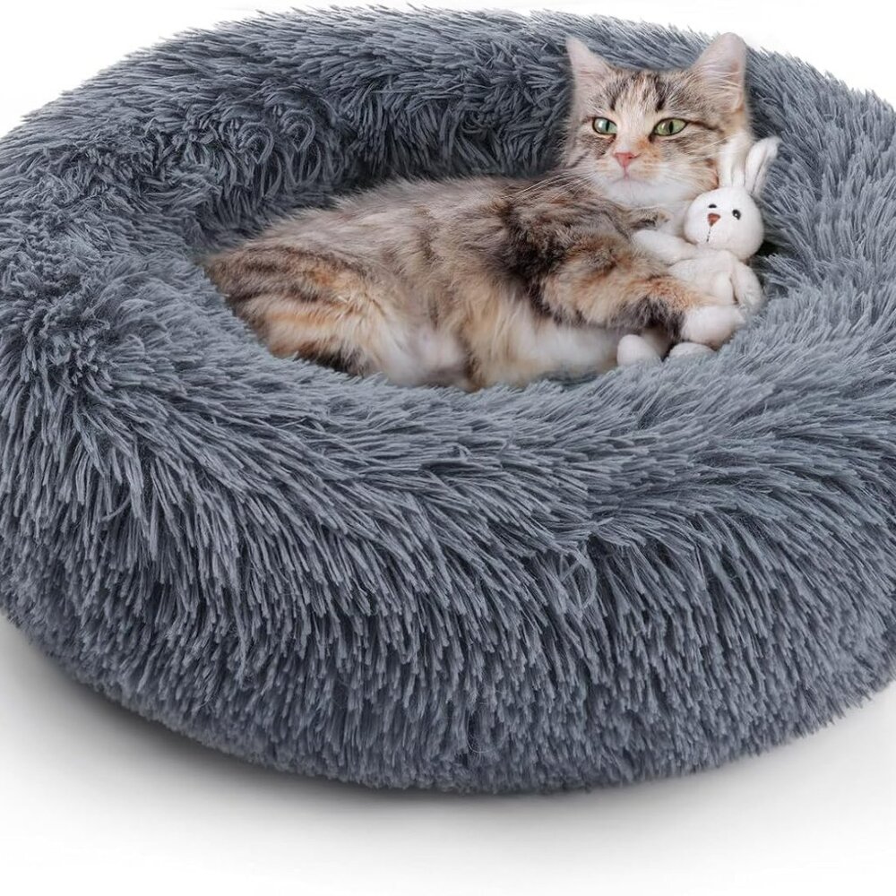 Cat Beds for Indoor Cats, 20 inches Cat Bed Machine Washable, Fluffy Round Pet B